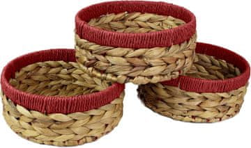 Nikcorp Set od 3 Okrugle Pletene Košare za Pohranu od Vodenog Zumbula s Crvenim Rubom 22cm - Dekorativne Kutije Organizatori