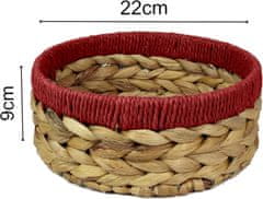 Nikcorp Set od 3 Okrugle Pletene Košare za Pohranu od Vodenog Zumbula s Crvenim Rubom 22cm - Dekorativne Kutije Organizatori