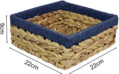 Nikcorp Set od 3 ručno pletene košare za odlaganje od vodenog zumbula s plavim rubom - dekorativni organizatori 22 cm