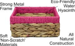 Nikcorp Set od 3 kvadratne pletene košare za odlaganje od vodenog zumbula s ružičastim rubom, 18 cm, organizator za dom