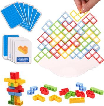 Nikcorp Tetra Tower društvena igra ravnoteže sa 48 ABS blokova i karticama, edukativna zabava za djecu i odrasle