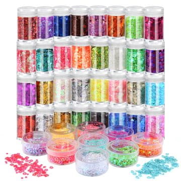 Nikcorp Set šljokica i konfeta 41 boja za DIY projekte, šminku i ukrašavanje noktiju, razni oblici i uzorci, siguran materijal