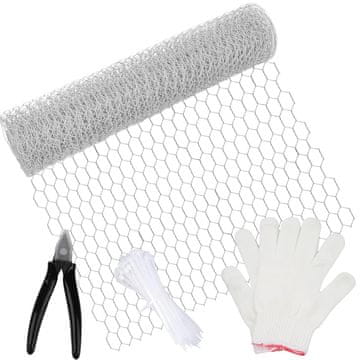 Nikcorp Pocinčana šesterokutna žičana mreža 40 cm x 6 m s okom 13 mm i setom za montažu - kosa kliješta, vezice i rukavice