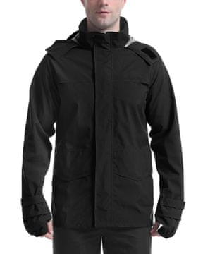 Nikcorp Muška vodootporna kišna jakna s kapuljačom M ripstop poliester 10.000 mm crna za biciklizam i outdoor aktivnosti