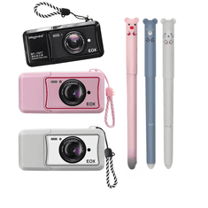 Nikcorp Set od 6 brisivih kemijskih olovaka s gumicom za djecu i školu, plava tinta, šareni dizajn, sigurno i netoksično pisanje