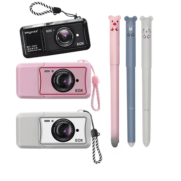 Nikcorp Set od 6 brisivih kemijskih olovaka s gumicom za djecu i školu, plava tinta, šareni dizajn, sigurno i netoksično pisanje