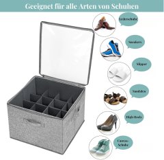 Nikcorp Sklopivi organizator za cipele sa 16 pretinaca i prozirnim poklopcem set 2 komada sivi 44,5x44,5x32 cm