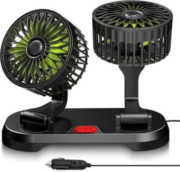Nikcorp Auto ventilator 12 V s dvije rotirajuće glave 360°, 2 brzine puhanja i priključkom za upaljač