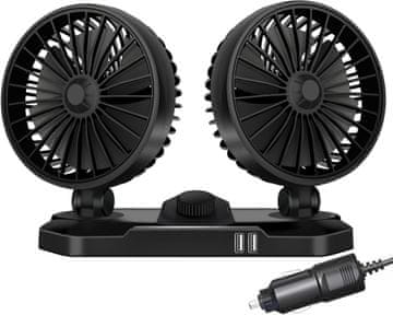 Nikcorp Auto ventilator 12 V s dvostrukom glavom, 360° rotacija i 2 brzine hlađenja za upaljač