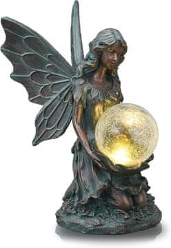 Nikcorp Vrtna figura vile sa solarnim LED kuglama, imitacija bronce, visina 33 cm - otporna dekoracija za vrt, terasu i balkon