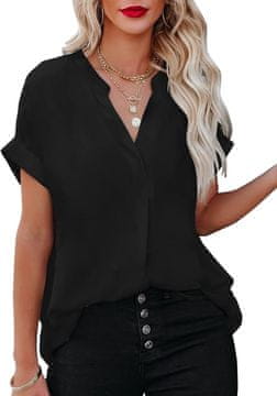 Nikcorp Ženska ljetna bluza kratkih rukava s V-izrezom i ruskom kragnom, lagana i prozračna, veličina M