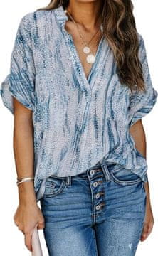 Nikcorp Ženska ljetna bluza tunika s V-izrezom i kratkim rukavima, plava XL - prozračna i elegantna