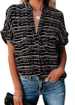 Nikcorp Ženska ljetna bluza širokog kroja s V-izrezom i kratkim rukavima, lagana tunika s ruskom kragnom, M veličina