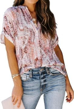 Nikcorp Ženska ljetna bluza s kratkim rukavima i V-izrezom, ležerna tunika, Veličina L, Prozračna tkanina za svaki dan