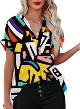 Nikcorp Ženska ljetna bluza tunika kratkih rukava s V-izrezom, labavi kroj, prozračna tkanina, elegantna i udobna za svaki dan, S veličina