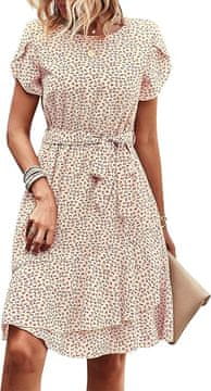 Nikcorp Ljetna ženska boho haljina kratkih rukava s volanima i pojasom, A-kroj, crveno-bijela, XL