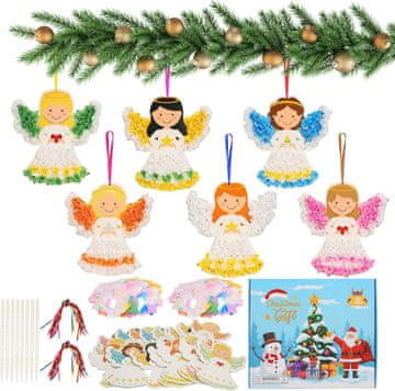 Nikcorp Kreativni božićni set 24 anđela za djecu sa šljokicama, šablonama i vezicama za vješanje - DIY ukrasi za bor