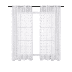 Nikcorp Kratke boho zavjese s točkicama i pomponima, set 2 komada, poluprozirni voal, 140x138 cm, bijela, na alke