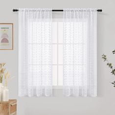 Nikcorp Kratke boho zavjese s točkicama i pomponima, set 2 komada, poluprozirni voal, 140x138 cm, bijela, na alke