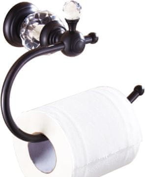 Nikcorp Luksuzni mesingani držač toaletnog papira s kristalom, crni - zidni nosač WC papira 19,6 cm, PVD premaz otporan na koroziju