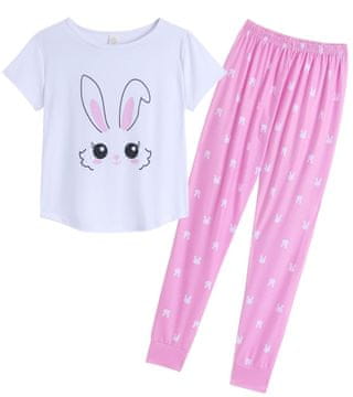 Nikcorp Ženska dvodijelna pidžama MyFav set majica kratkih rukava i duge hlače bijelo-ružičasta vel. 42 pamučno noćno rublje