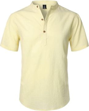 Nikcorp Muška ljetna košulja od pamuka i lana Henley kroja kratkih rukava žuta S - Lagana i prozračna za ljeto