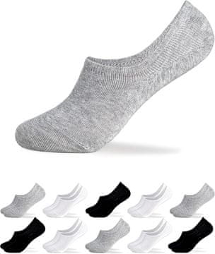 Nikcorp Set od 10 pari ženskih stopalica Susi s pamukom i silikonom na peti protiv klizanja, bijela/siva/crna, veličina 39-42