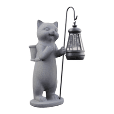 Nikcorp Figurica Mačke od Smole sa Solarnim Fenjerom - Vrtna Dekoracija, Otporna na Vremenske Uvjete, Siva 28 cm
