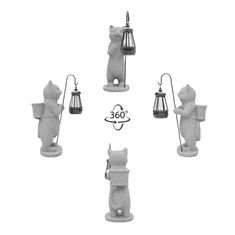 Nikcorp Figurica Mačke od Smole sa Solarnim Fenjerom - Vrtna Dekoracija, Otporna na Vremenske Uvjete, Siva 28 cm