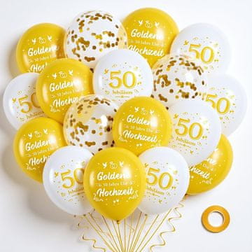 Nikcorp Set balona za 50. godišnjicu braka - 36 komada zlatnih, bijelih i balona s konfetima, lateks dekoracija za proslave