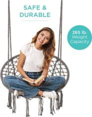 Nikcorp Agility viseća makrame ljuljačka, pamučno uže, s kompletom za montažu, 80x60 cm, nosivost 150 kg, unutarnja i vanjska