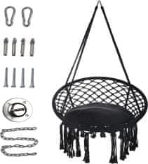 Nikcorp Moderna viseća stolica makrame s priborom za montažu, crna (86x60 cm), nosivost 100 kg, pamučna ljuljačka za dom i vrt