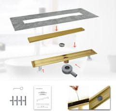 Nikcorp Linearna kanalica 120cm zlatna s rešetkom za pločice, nehrđajući čelik, plitki sifon 360°