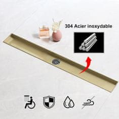 Nikcorp Linearna kanalica 120cm zlatna s rešetkom za pločice, nehrđajući čelik, plitki sifon 360°