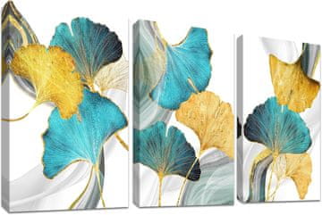 Nikcorp Zidna slika triptih na platnu Zlatno lišće Ginkga 150x70 cm - Elegantna dekoracija s drvenim okvirom, 3 dijela