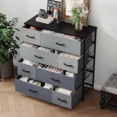 Nikcorp Komoda s 8 tekstilnih ladica i čeličnim okvirom, organizator za odjeću 87 x 30 x 90 cm, siva