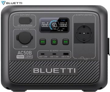 BLUETTI AC50B prijenosna stanica za punjenje, snaga 700 W, baterija od 448 Wh, AI BMS sustav, crna