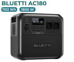 BLUETTI AC180 prijenosna stanica za punjenje, snaga 1800 W, baterija od 1152 Wh, BMS sustav, crna