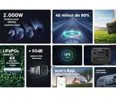 BLUETTI AC70 prijenosna stanica za punjenje, snaga 1000 W, baterija od 768 Wh, BMS sustav, crna