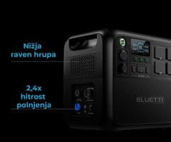 BLUETTI AC200L prijenosna stanica za punjenje, snaga 2400 W, baterija od 2048 Wh, BMS sustav, crna