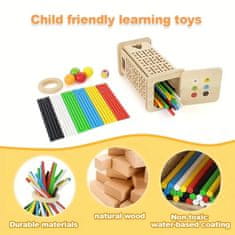 Netscroll Drvena društvena igra 3u1 za razvoj logike i motorike djece s štapićima i kuglicama, TallTower