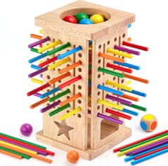 Netscroll Drvena društvena igra 3u1 za razvoj logike i motorike djece s štapićima i kuglicama, TallTower