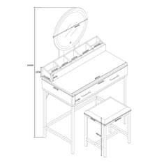 Aga Toaletni stolić s ogledalom i osvjetljenjem + tabure Bijeli