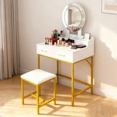 Aga Toaletni stolić s ogledalom i osvjetljenjem + tabure Bijeli