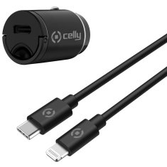 CELLY Auto punjač Mini USB-C PD 20W + USB-C na Lightning kabel