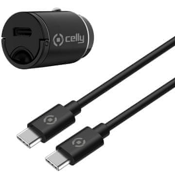 CELLY Auto punjač Mini USB-C PD 20W + USB-C na USB-C kabel