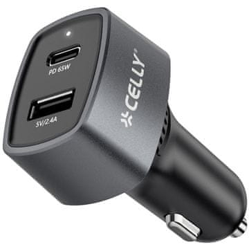 CELLY Auto punjač 1xUSB-C PD 1xUSB-A 65W