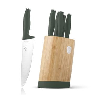 Berlingerhaus BAMBOO set noževa od 6 komada s držačem, mat zelena kolekcija