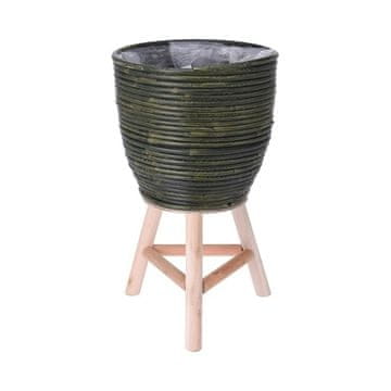 ProGarden Lonac za cvijeće KO-437300760 Ratanska saksija za cvijeće na drvenoj nozi 24,5 x 41 cm zelena