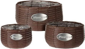 ProGarden Lonac za cvijeće KO-430001150 Pleteni set od 3 cvjetne posude FLOWERS GARDEN 29 / 25 / 19 cm smeđe